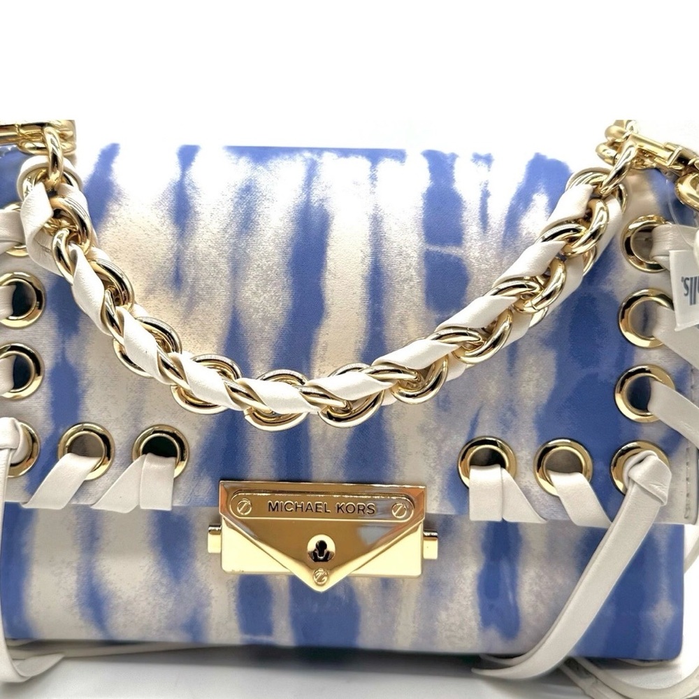 Michael Kors Cece Mini Satchel NWT Blue Tie Dye Leather Crossbody Bag - Picture 8 of 15